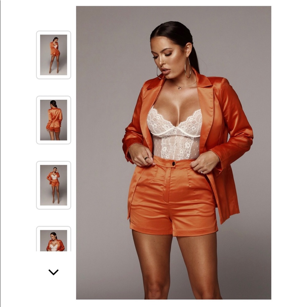 Orange two piece set shorts suit jluluxlable
